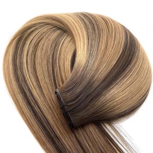 18 Inch Micro Weft 50g Remy Human Hair Extensions -  Dark Root Mix Brown/Blonde #3/3T24 - Image 1